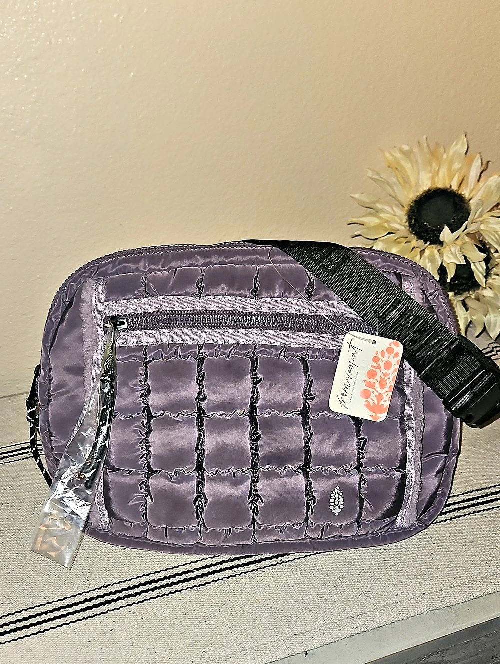 Free People Quilyed Muff Sling Bag in Graphite Grey NWT
